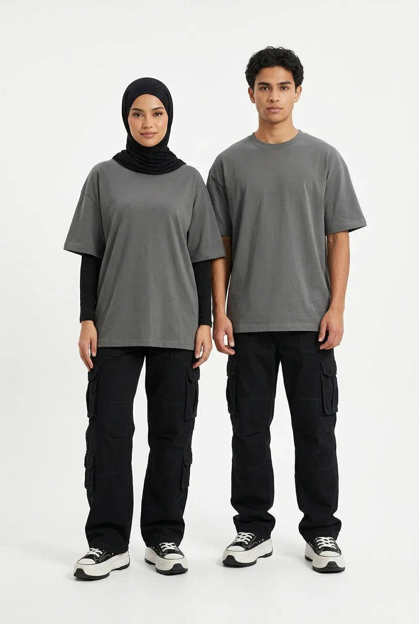 Stylish steel grey drop shoulder t shirt oversized fit fashion